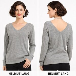 Helmut Lang, Gorgeous V-Neck (Front & Back), Soft Gray, Thumb-Holes,Size Medium